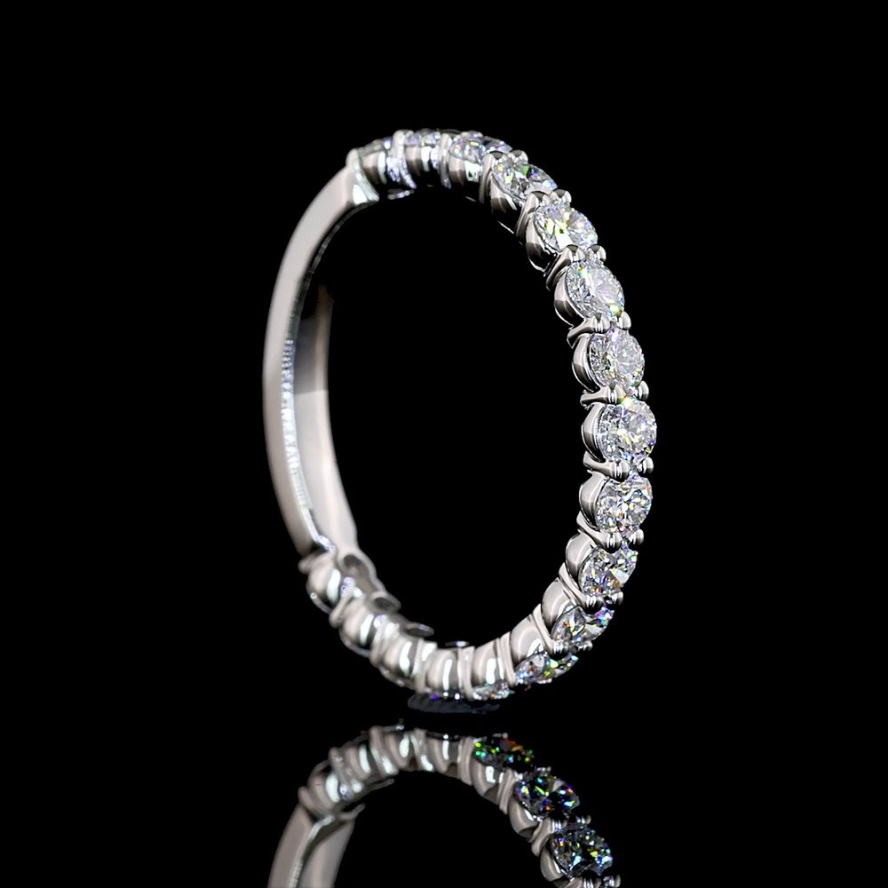 Platinum 3/4 Eternity Band with 17 Round Brilliant Cut Lab Diamonds - 0.90 Carat Total Weight, E-F Color, VVS Clarity - Covaloro Fine Jewelry