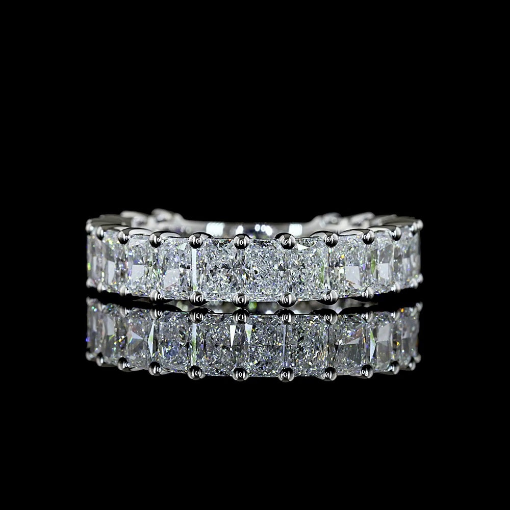 Platinum 3/4 Eternity Band with 19 Prong-Set Radiant Cut Lab Diamonds - 3.00 Carat Total Weight, E-F Color, VS Clarity - Covaloro Fine Jewelry