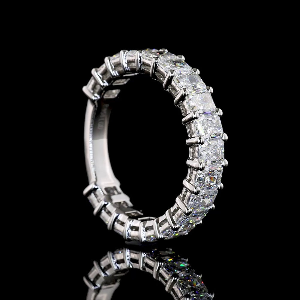 Platinum 3/4 Eternity Band with 19 Prong-Set Radiant Cut Lab Diamonds - 3.00 Carat Total Weight, E-F Color, VS Clarity - Covaloro Fine Jewelry