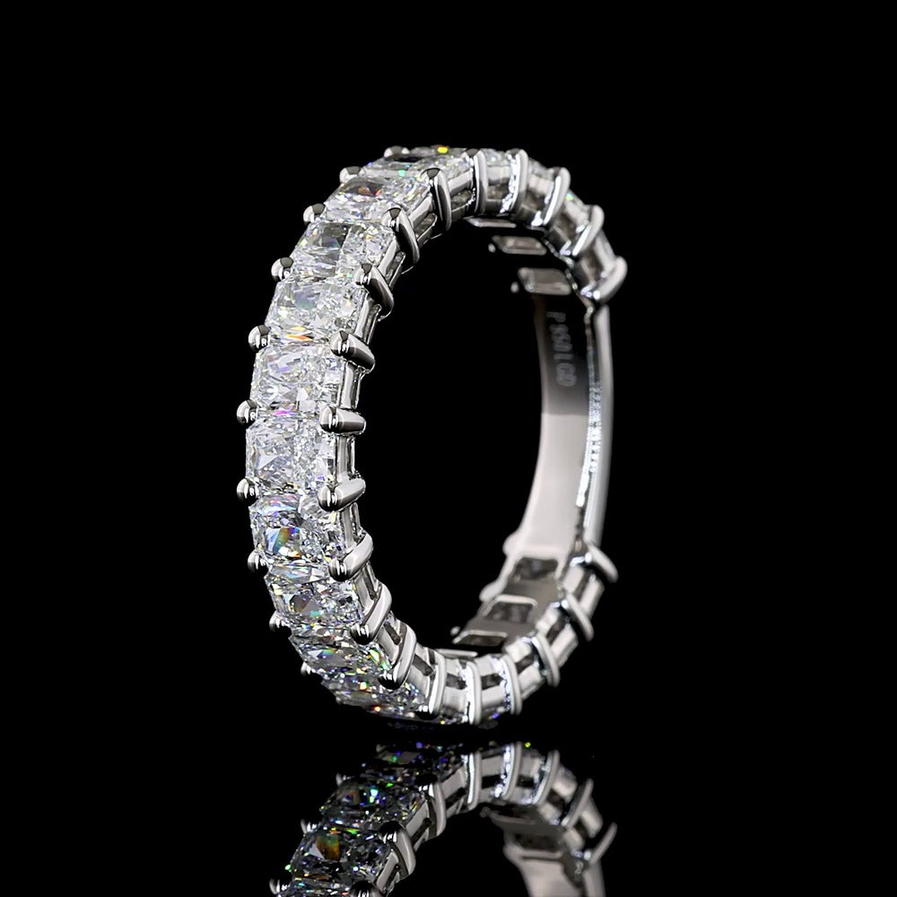 Platinum 3/4 Eternity Band with 19 Prong-Set Radiant Cut Lab Diamonds - 3.00 Carat Total Weight, E-F Color, VS Clarity - Covaloro Fine Jewelry