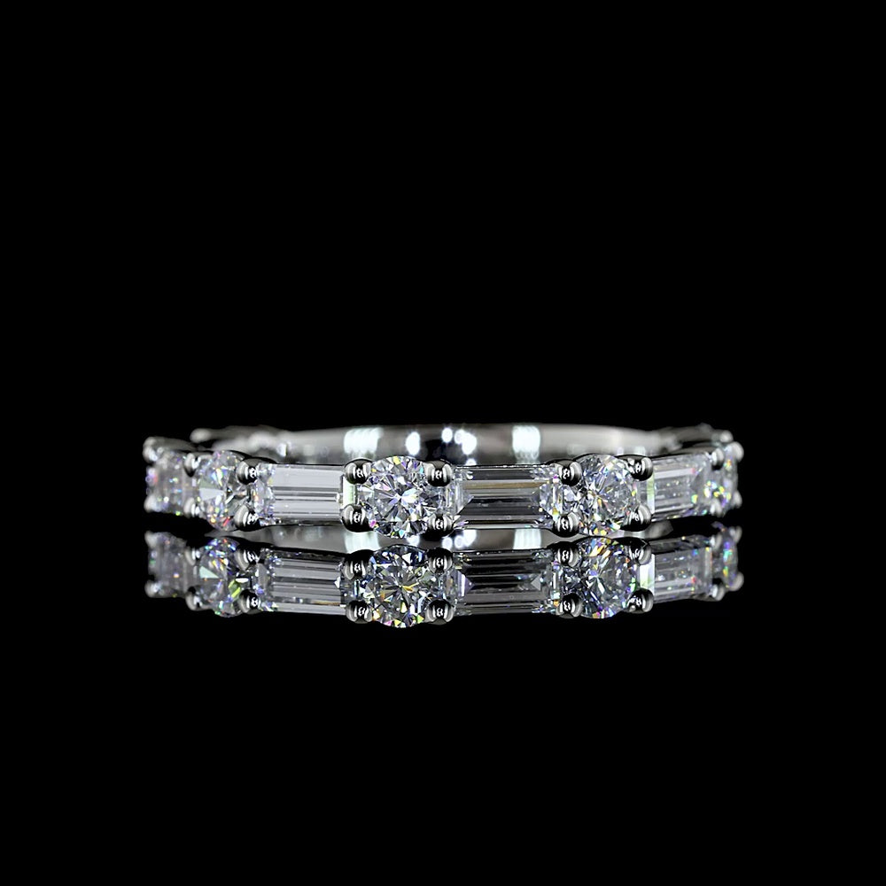Platinum 3/4 Eternity Band with Alternating Baguette and Brilliant Round Lab Diamonds - 1.14 Carat Total Weight, E-F Color, VS Clarity - Covaloro Fine Jewelry