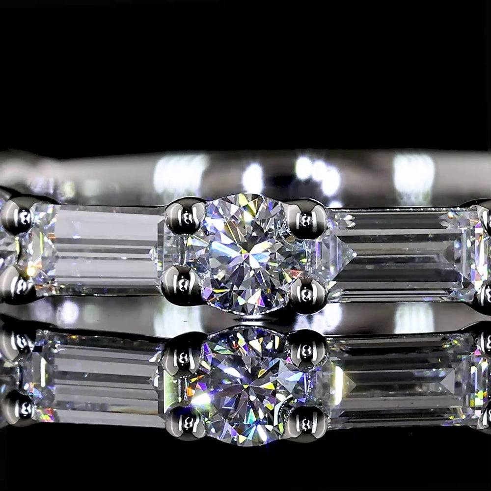 Platinum 3/4 Eternity Band with Alternating Baguette and Brilliant Round Lab Diamonds - 1.14 Carat Total Weight, E-F Color, VS Clarity - Covaloro Fine Jewelry