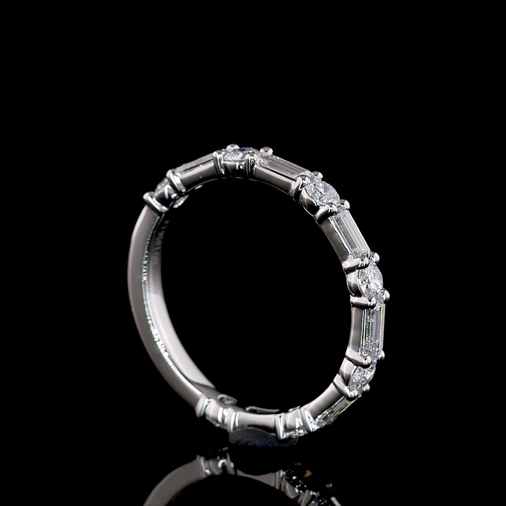 Platinum 3/4 Eternity Band with Alternating Baguette and Brilliant Round Lab Diamonds - 1.14 Carat Total Weight, E-F Color, VS Clarity - Covaloro Fine Jewelry