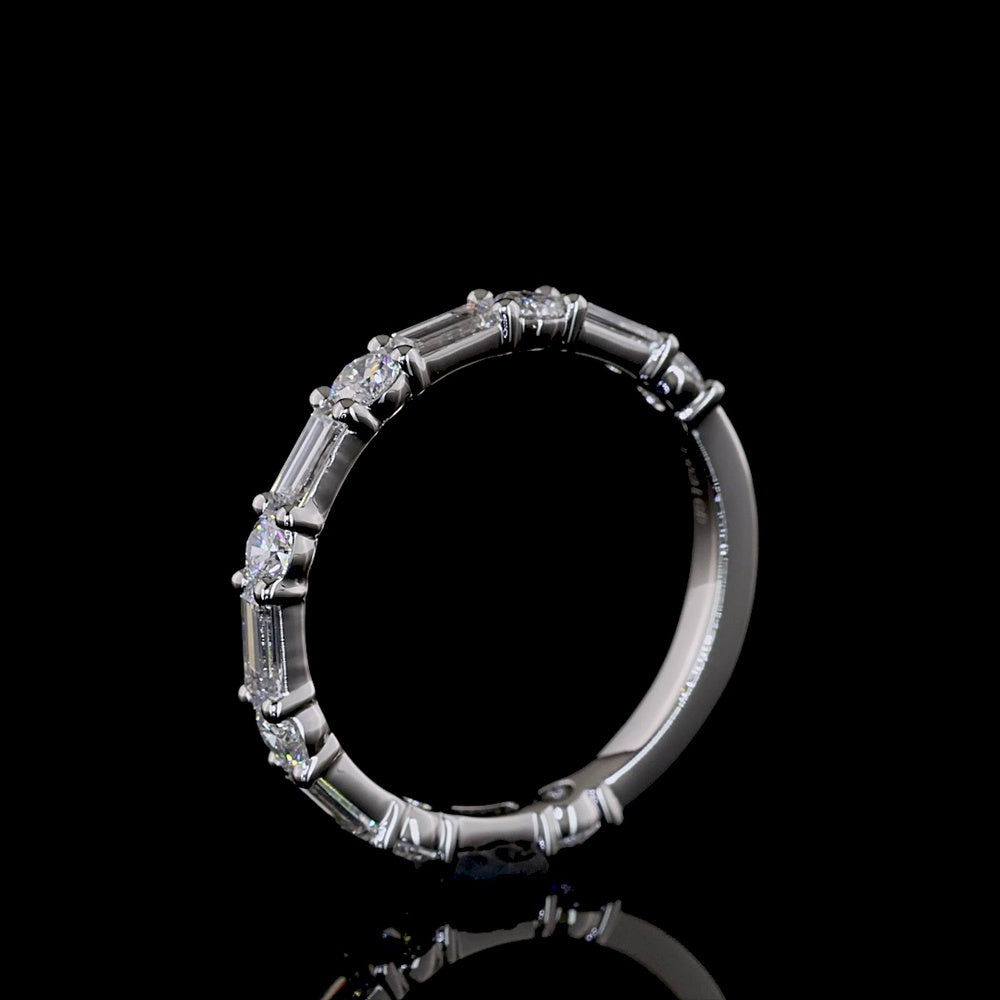 Platinum 3/4 Eternity Band with Alternating Baguette and Brilliant Round Lab Diamonds - 1.14 Carat Total Weight, E-F Color, VS Clarity - Covaloro Fine Jewelry