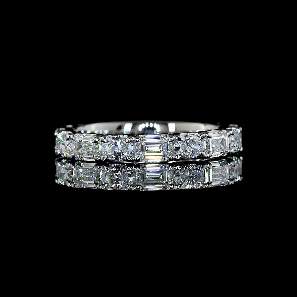 Platinum 3/4 Eternity Band with Alternating Emerald and Oval Cut Lab-Grown Diamonds - East West U-Prong Setting - 1.38 Carats Total Diamond Weight - Covaloro Fine Jewelry
