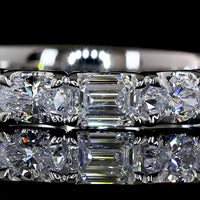 Platinum 3/4 Eternity Band with Alternating Emerald and Oval Cut Lab-Grown Diamonds - East West U-Prong Setting - 1.38 Carats Total Diamond Weight - Covaloro Fine Jewelry