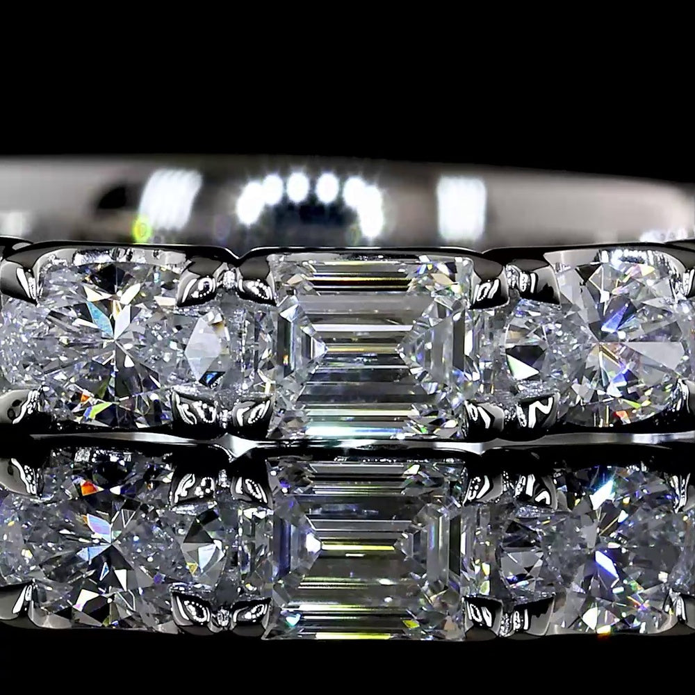 Platinum 3/4 Eternity Band with Alternating Emerald and Oval Cut Lab-Grown Diamonds - East West U-Prong Setting - 1.38 Carats Total Diamond Weight - Covaloro Fine Jewelry