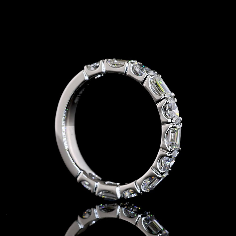 Platinum 3/4 Eternity Band with Alternating Emerald and Oval Cut Lab-Grown Diamonds - East West U-Prong Setting - 1.38 Carats Total Diamond Weight - Covaloro Fine Jewelry