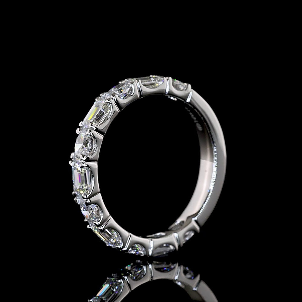 Platinum 3/4 Eternity Band with Alternating Emerald and Oval Cut Lab-Grown Diamonds - East West U-Prong Setting - 1.38 Carats Total Diamond Weight - Covaloro Fine Jewelry