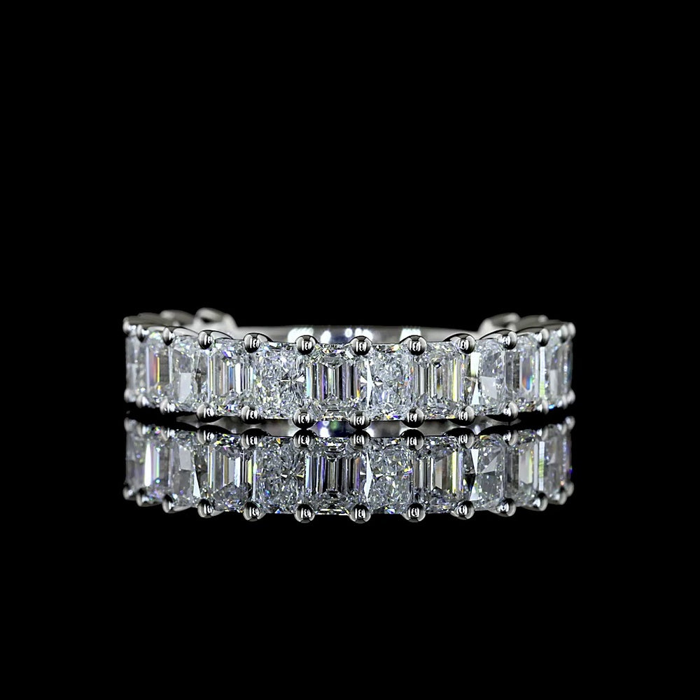 Platinum 3/4 Eternity Band with Alternating Radiant and Emerald Cut Lab Diamonds - 1.87 Carat Total Weight, E-F VS Clarity - Covaloro Fine Jewelry