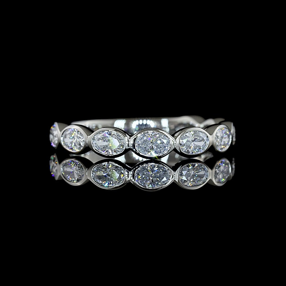Platinum 3/4 Eternity Band with East-West Bezel Set Oval Cut Lab Diamonds - 0.84 Carat Total Weight, E-F Color, VS Clarity - Covaloro Fine Jewelry