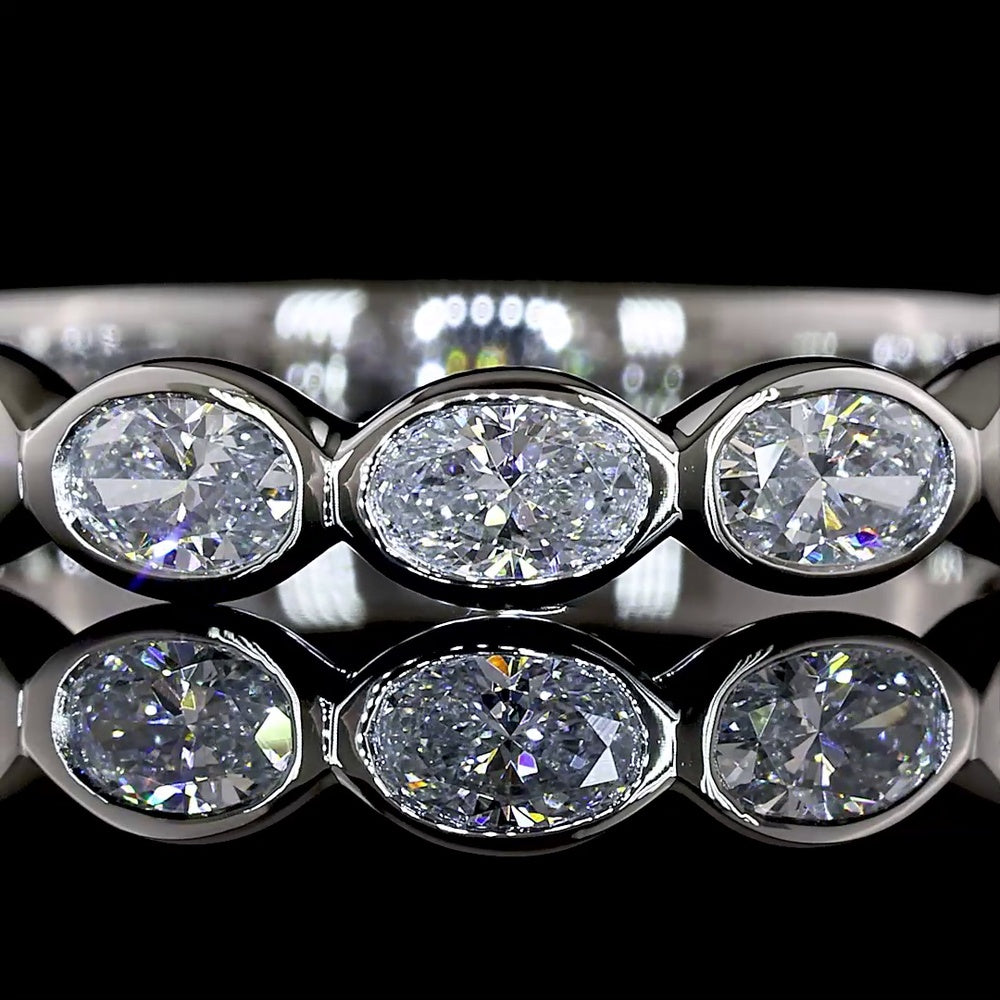 Platinum 3/4 Eternity Band with East-West Bezel Set Oval Cut Lab Diamonds - 0.84 Carat Total Weight, E-F Color, VS Clarity - Covaloro Fine Jewelry