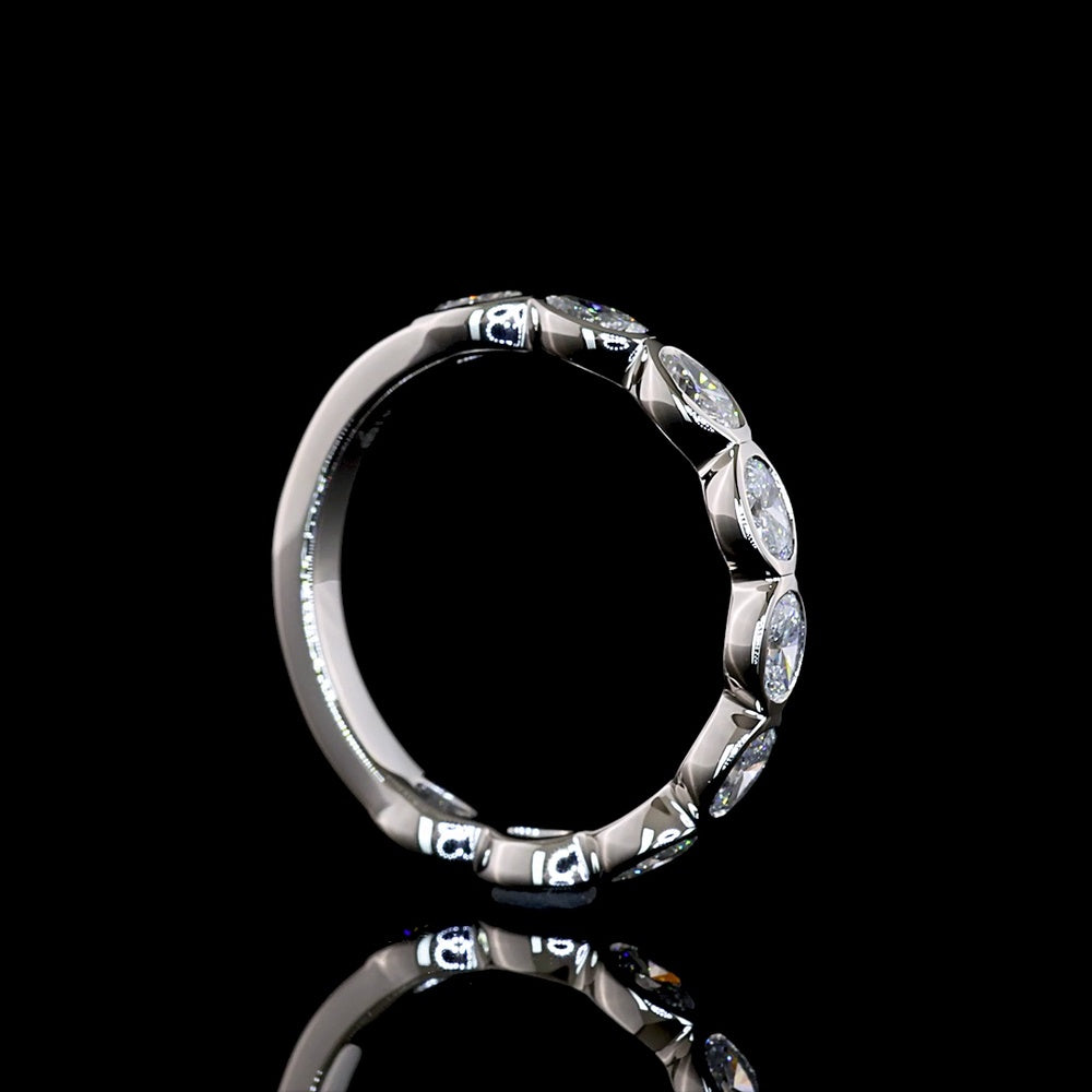 Platinum 3/4 Eternity Band with East-West Bezel Set Oval Cut Lab Diamonds - 0.84 Carat Total Weight, E-F Color, VS Clarity - Covaloro Fine Jewelry