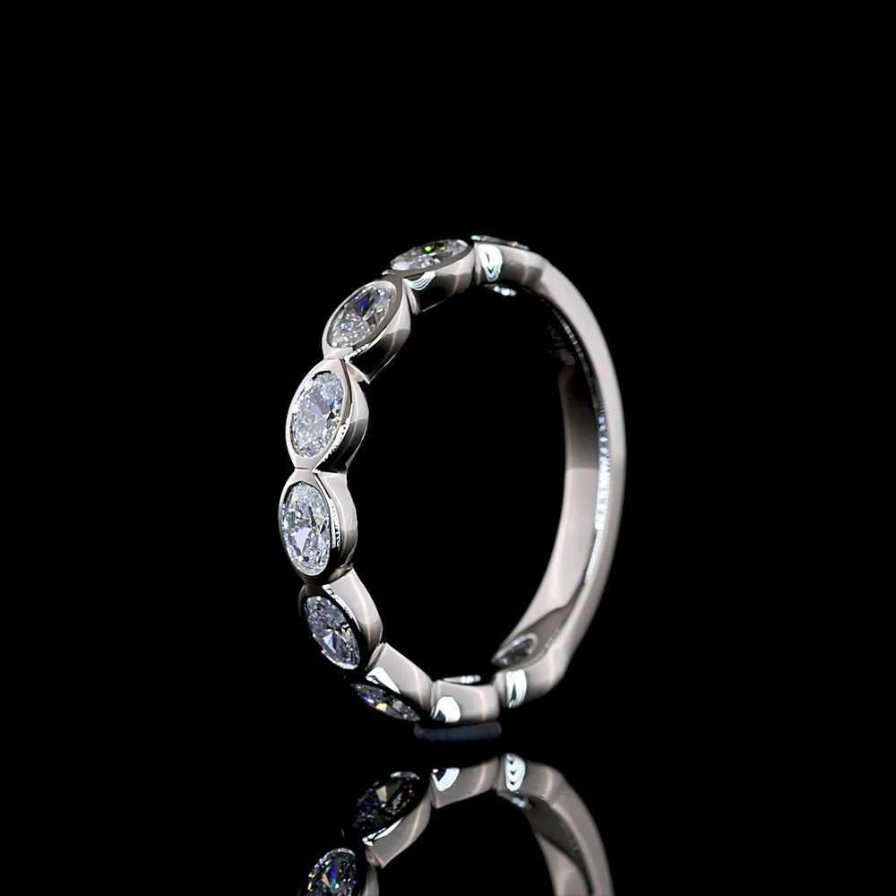 Platinum 3/4 Eternity Band with East-West Bezel Set Oval Cut Lab Diamonds - 0.84 Carat Total Weight, E-F Color, VS Clarity - Covaloro Fine Jewelry