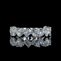 Platinum 3/4 Eternity Band with Inclined Mixed Shape Lab Diamonds (Pear, Oval, Marquise, Emerald) - 2.50 Carats Total Diamond Weight - Covaloro Fine Jewelry