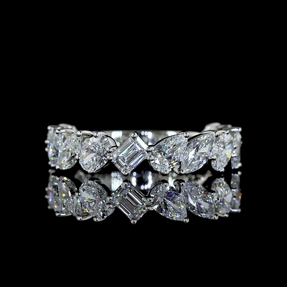Platinum 3/4 Eternity Band with Inclined Mixed Shape Lab Diamonds (Pear, Oval, Marquise, Emerald) - 2.50 Carats Total Diamond Weight - Covaloro Fine Jewelry