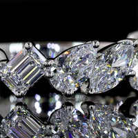 Platinum 3/4 Eternity Band with Inclined Mixed Shape Lab Diamonds (Pear, Oval, Marquise, Emerald) - 2.50 Carats Total Diamond Weight - Covaloro Fine Jewelry