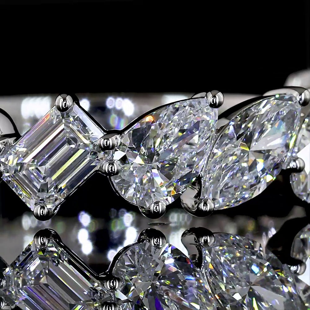 Platinum 3/4 Eternity Band with Inclined Mixed Shape Lab Diamonds (Pear, Oval, Marquise, Emerald) - 2.50 Carats Total Diamond Weight - Covaloro Fine Jewelry