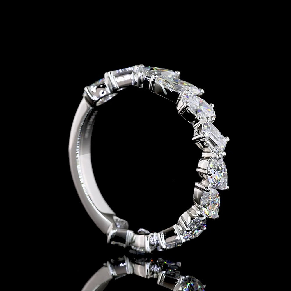 Platinum 3/4 Eternity Band with Inclined Mixed Shape Lab Diamonds (Pear, Oval, Marquise, Emerald) - 2.50 Carats Total Diamond Weight - Covaloro Fine Jewelry