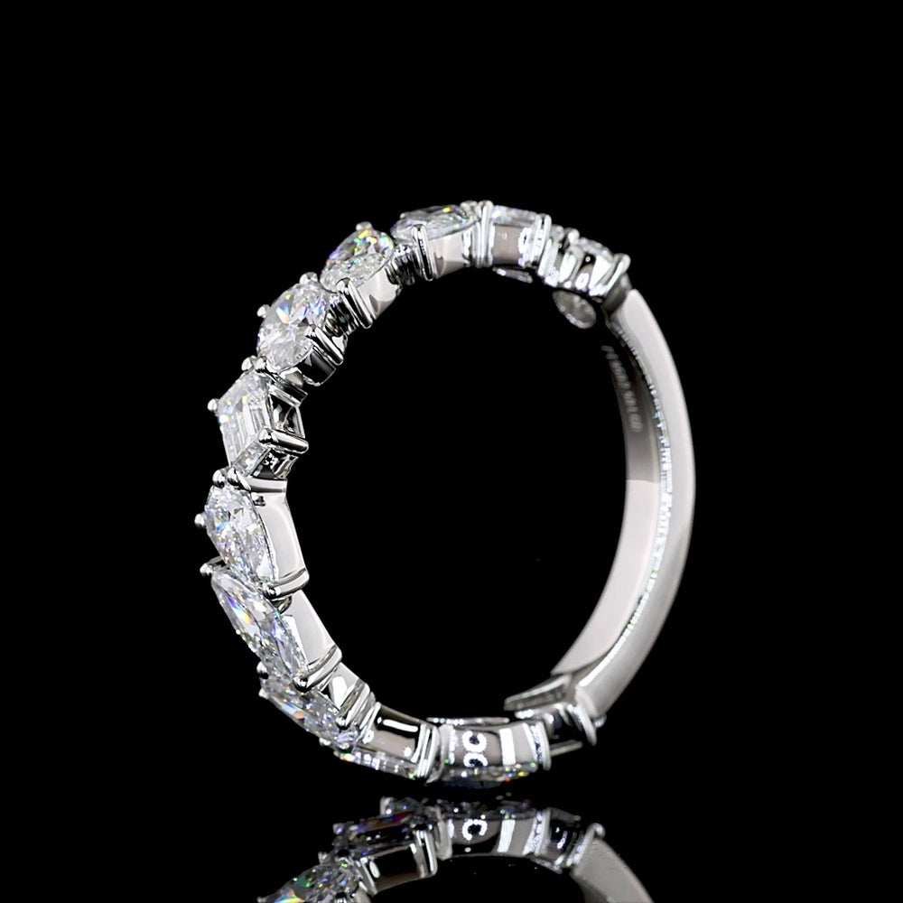 Platinum 3/4 Eternity Band with Inclined Mixed Shape Lab Diamonds (Pear, Oval, Marquise, Emerald) - 2.50 Carats Total Diamond Weight - Covaloro Fine Jewelry