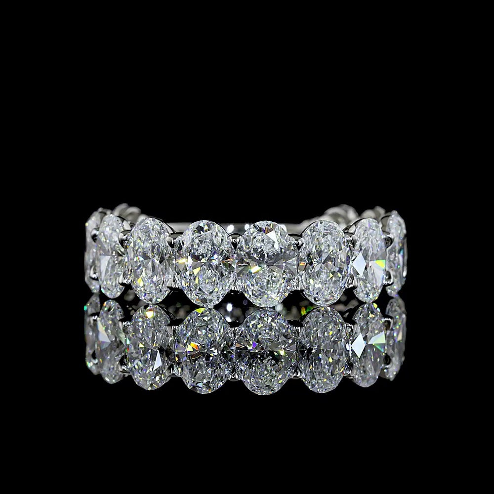 Platinum 3/4 Eternity Band with North-South Oval Cut Lab Diamonds - 6.70 Carat Total Weight, D VS2 Clarity - Covaloro Fine Jewelry
