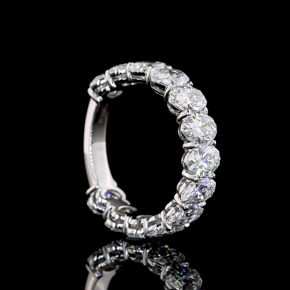 Platinum 3/4 Eternity Band with North-South Oval Cut Lab Diamonds - 6.70 Carat Total Weight, D VS2 Clarity - Covaloro Fine Jewelry