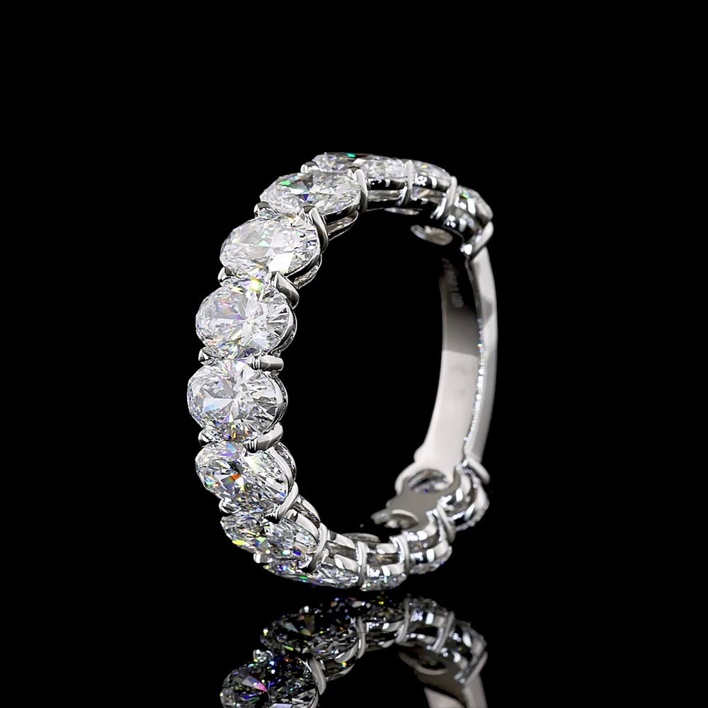 Platinum 3/4 Eternity Band with North-South Oval Cut Lab Diamonds - 6.70 Carat Total Weight, D VS2 Clarity - Covaloro Fine Jewelry