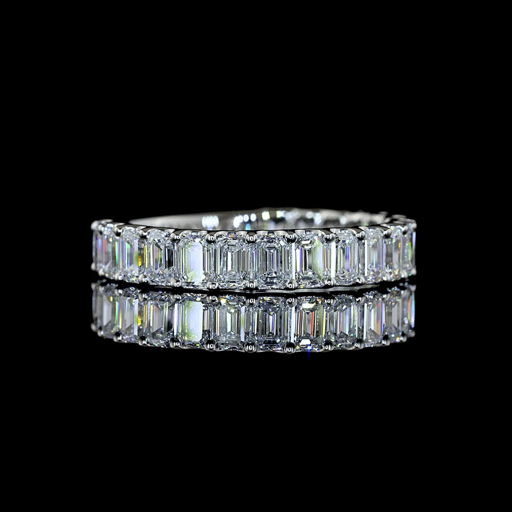 Platinum 3/4 Eternity Band with North-South U-Prong Set Emerald Cut Lab Diamonds - 1.90 Carats Total Diamond Weight - Covaloro Fine Jewelry