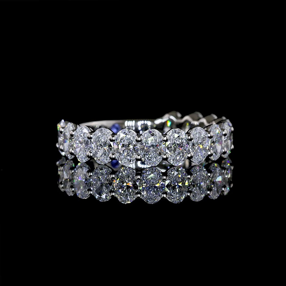 Platinum 3/4 Eternity Band with Oval Cut Lab Diamonds & Hidden Purple and Blue Accent Stones - 1.76 Carats Total Diamond Weight - Covaloro Fine Jewelry
