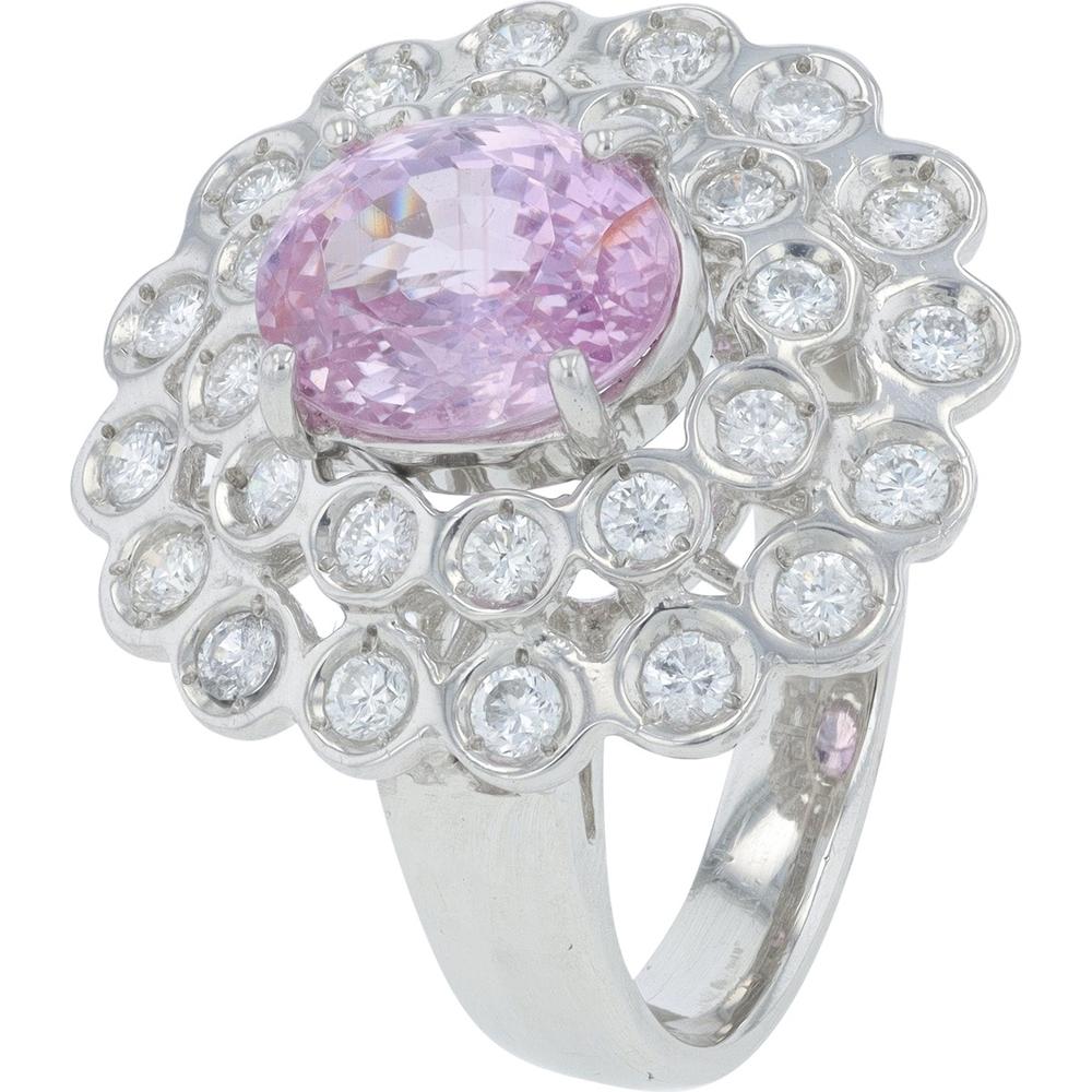Platinum 3.49 Carats Pink Sapphire Cocktail Ring with 0.85 Carats Diamonds