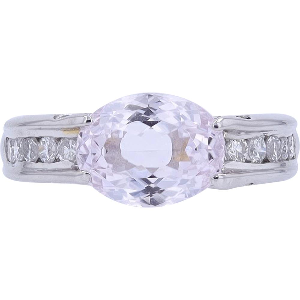 Platinum 3.50 Carat Pink Amethyst Oval Ring with 0.49 Carat Channel - Set Diamonds
