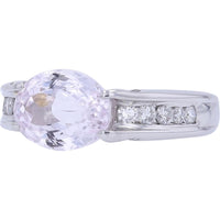 Platinum 3.50 Carat Pink Amethyst Oval Ring with 0.49 Carat Channel - Set Diamonds