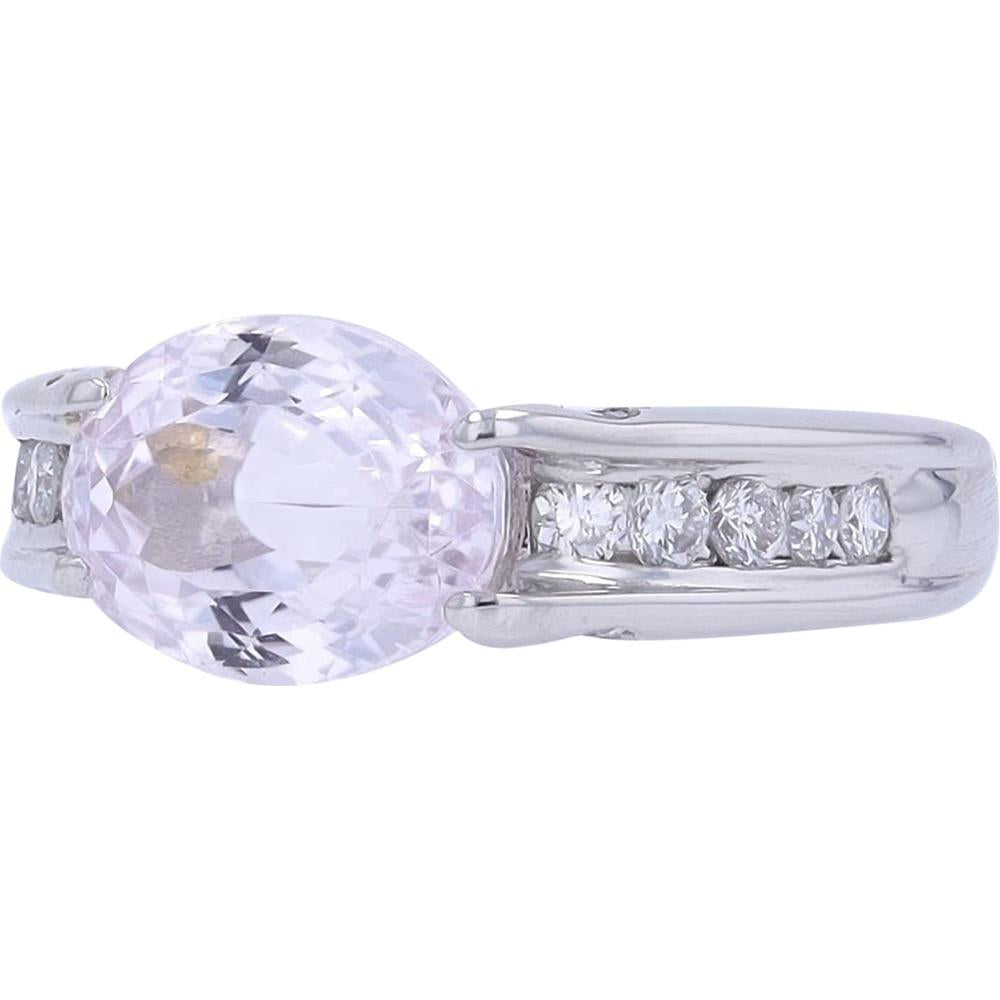 Platinum 3.50 Carat Pink Amethyst Oval Ring with 0.49 Carat Channel - Set Diamonds