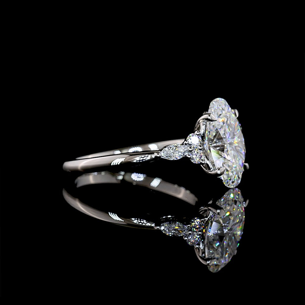 Platinum 3.54cttw Oval Cut Lab Diamond Ring with Marquise and Round Side Stones - F VS2 Center and E VS Accents - Covaloro Fine Jewelry