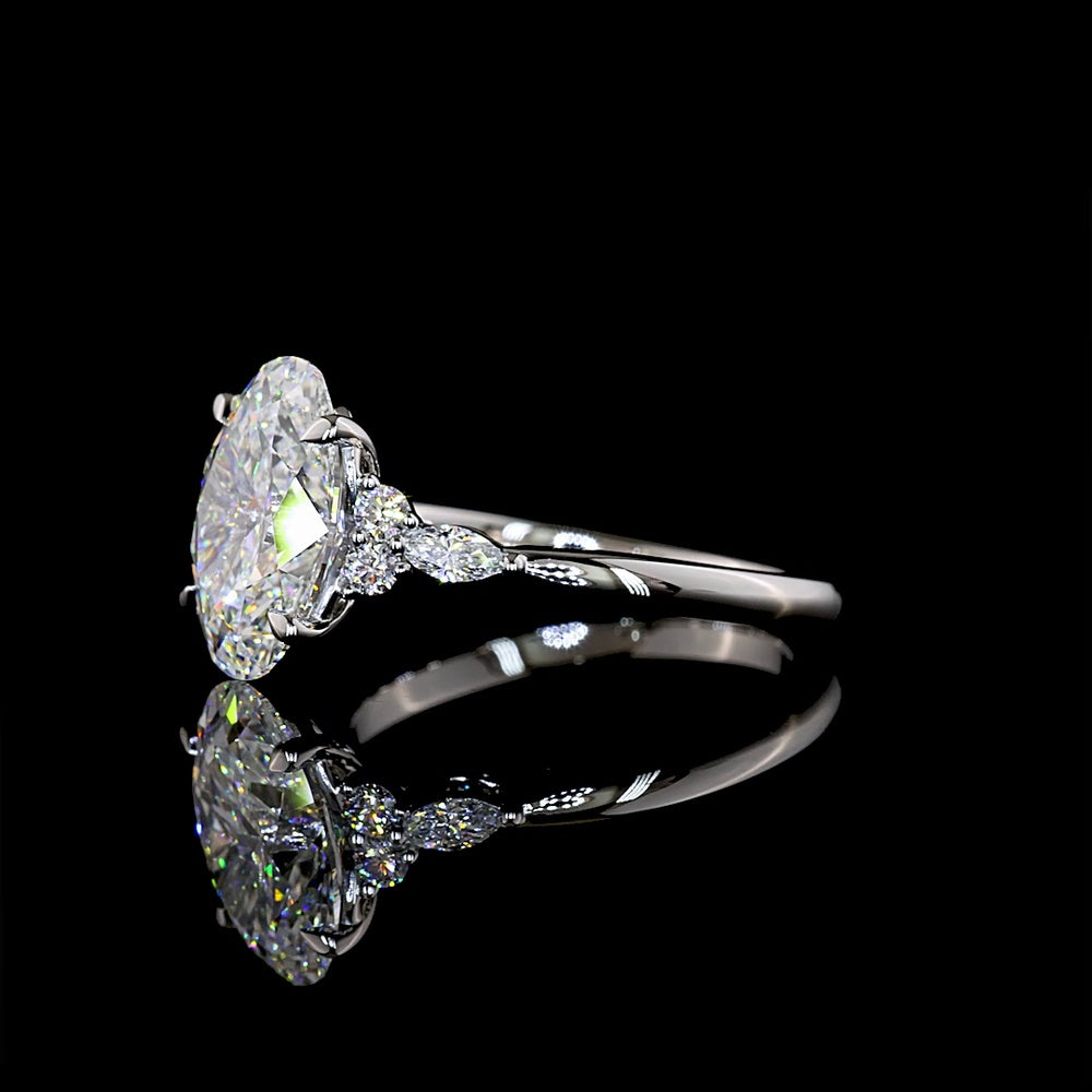 Platinum 3.54cttw Oval Cut Lab Diamond Ring with Marquise and Round Side Stones - F VS2 Center and E VS Accents - Covaloro Fine Jewelry