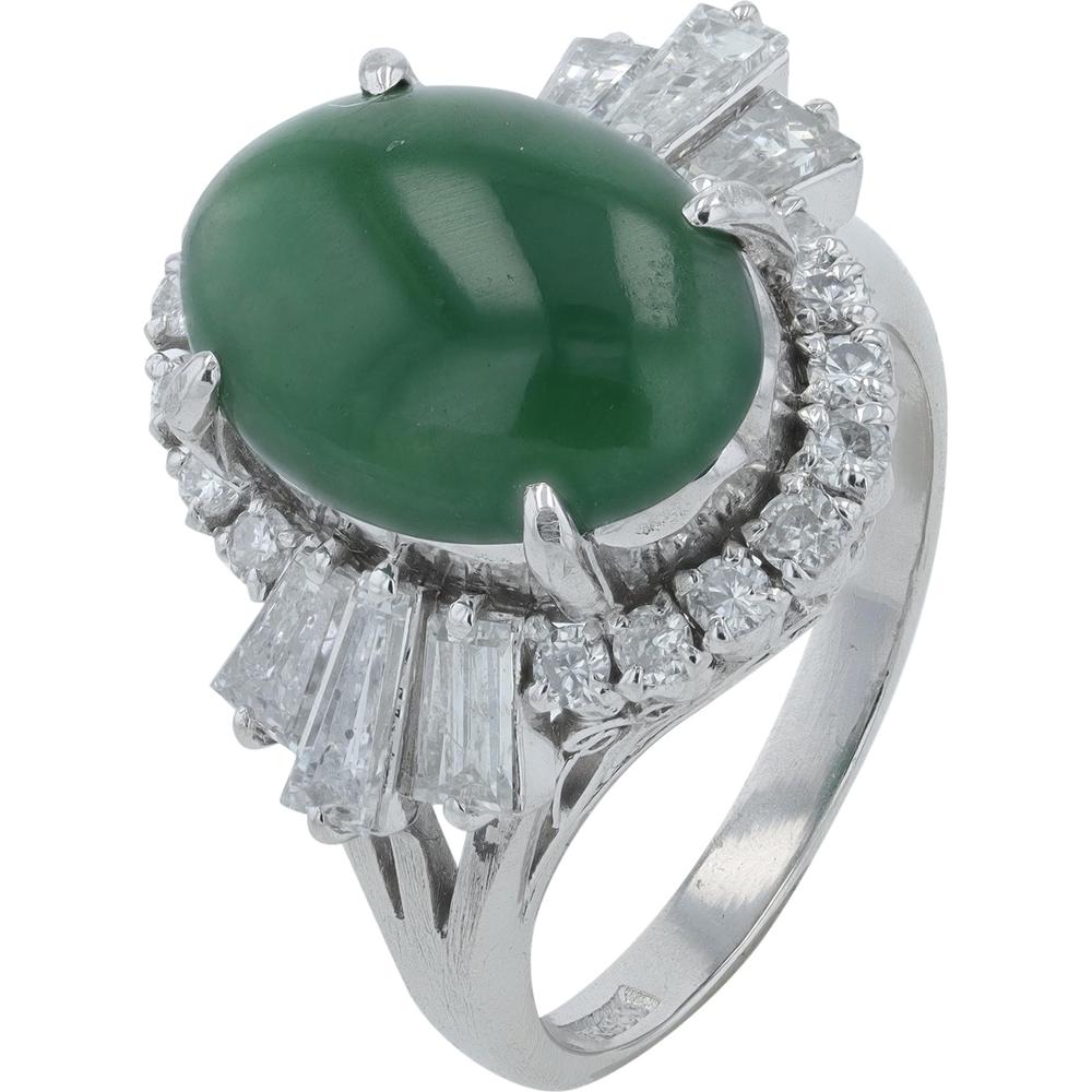 Platinum 3.56 Carats Jade Ring with 1.06 Carat Total Diamond Accents