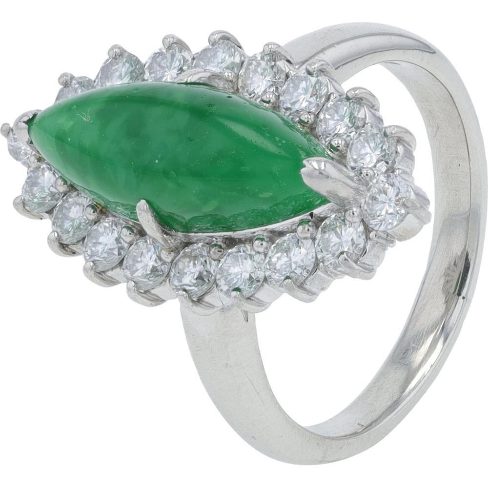 Platinum 3.57 Carat Marquise Jade Ring with 1.01 Carat Diamond Halo