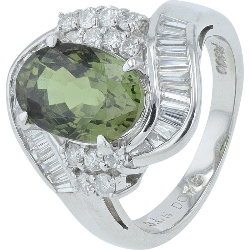 Platinum 3.65 Carat Oval Sri Lanka Color Changing Alexandrite Ring with 0.78 Carat Diamond Accents