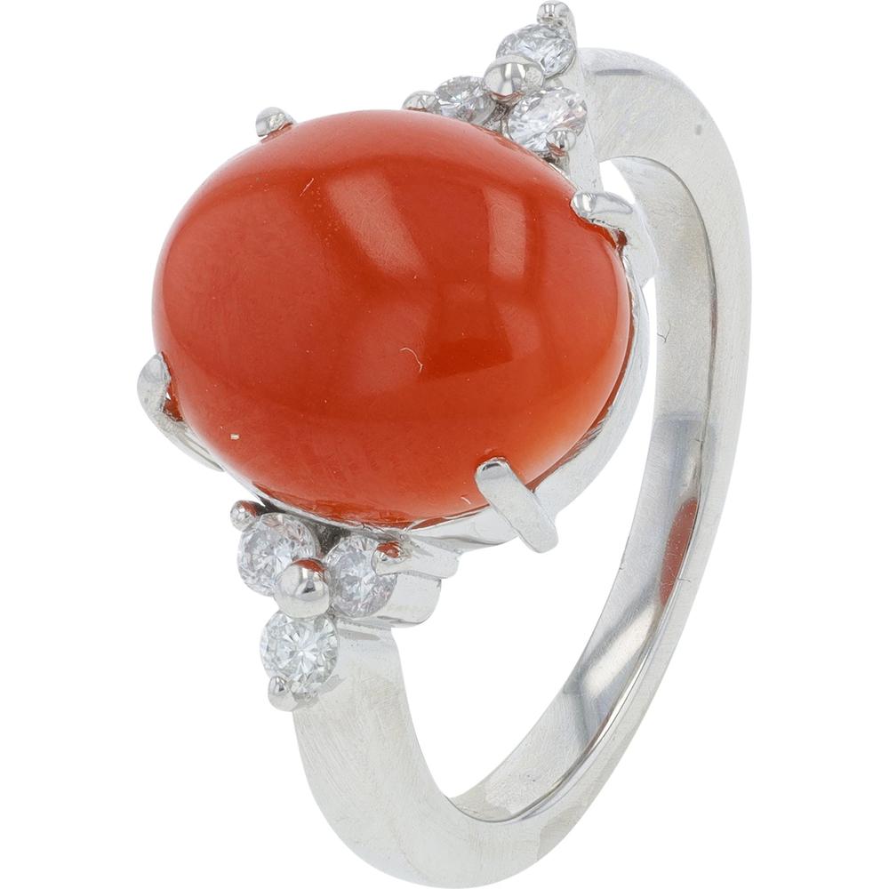 Platinum 3.72 Carat Coral Ring with 0.18 Carats of Diamond Accents