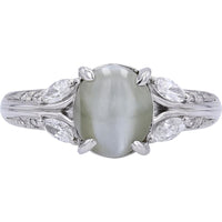 Platinum 3.75 Carat Cat's Eye Ring with Diamond Accents - 0.40 Carat Total Diamond Weight