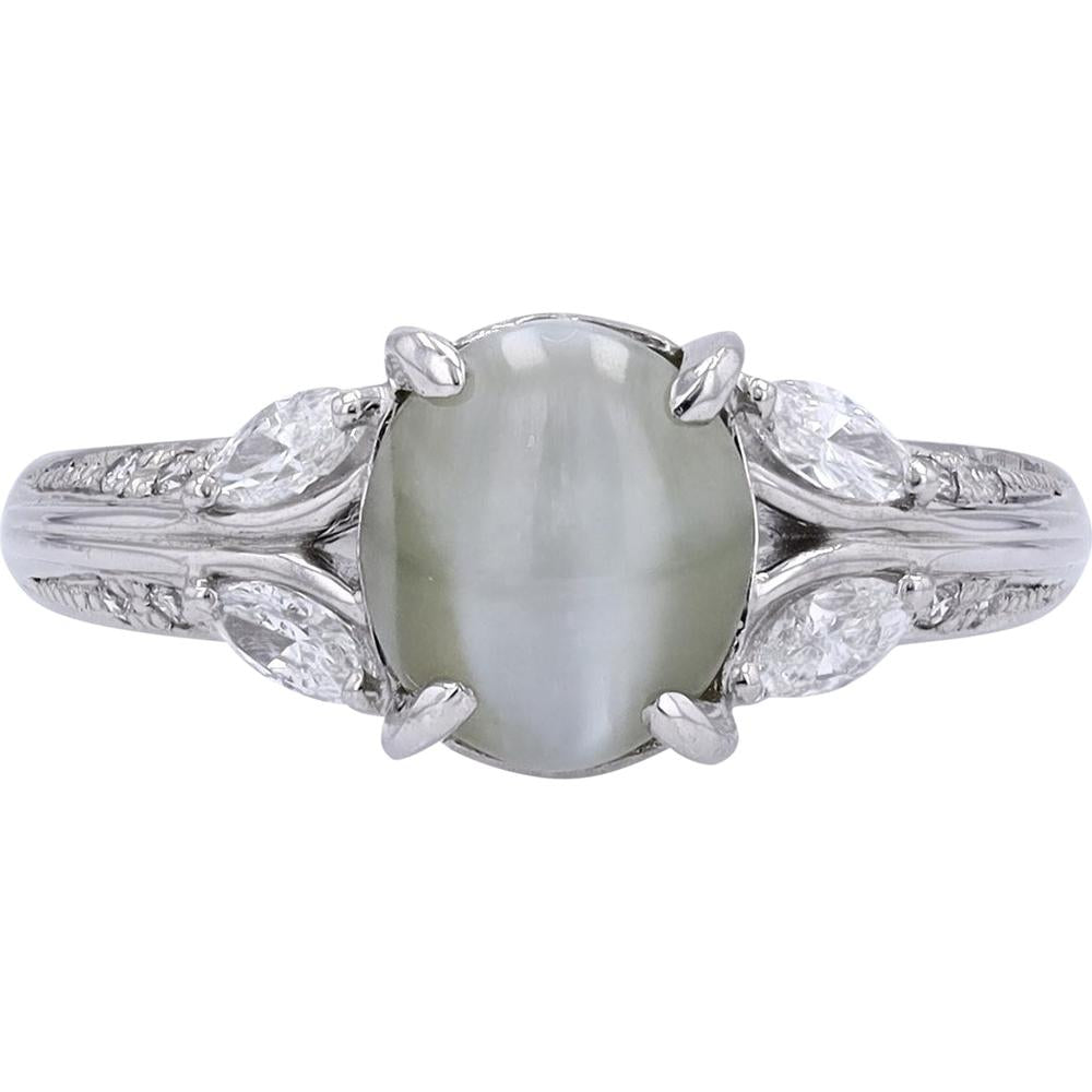 Platinum 3.75 Carat Cat's Eye Ring with Diamond Accents - 0.40 Carat Total Diamond Weight