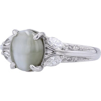 Platinum 3.75 Carat Cat's Eye Ring with Diamond Accents - 0.40 Carat Total Diamond Weight