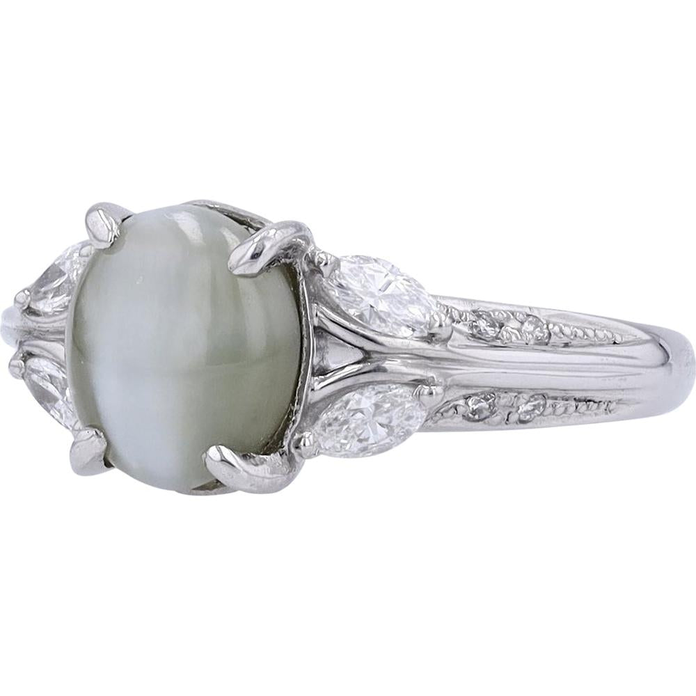 Platinum 3.75 Carat Cat's Eye Ring with Diamond Accents - 0.40 Carat Total Diamond Weight