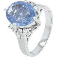 Platinum 3.78 Carat No Heat Ceylon Sapphire Ring with 0.22 Carat Diamond Halo