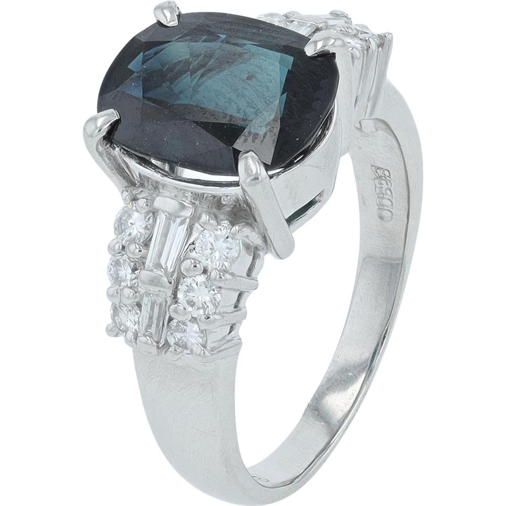 Platinum 3.86 Carat Cushion Cut Sapphire Ring with Diamond Accents - 0.48 Carat Total Diamond Weight