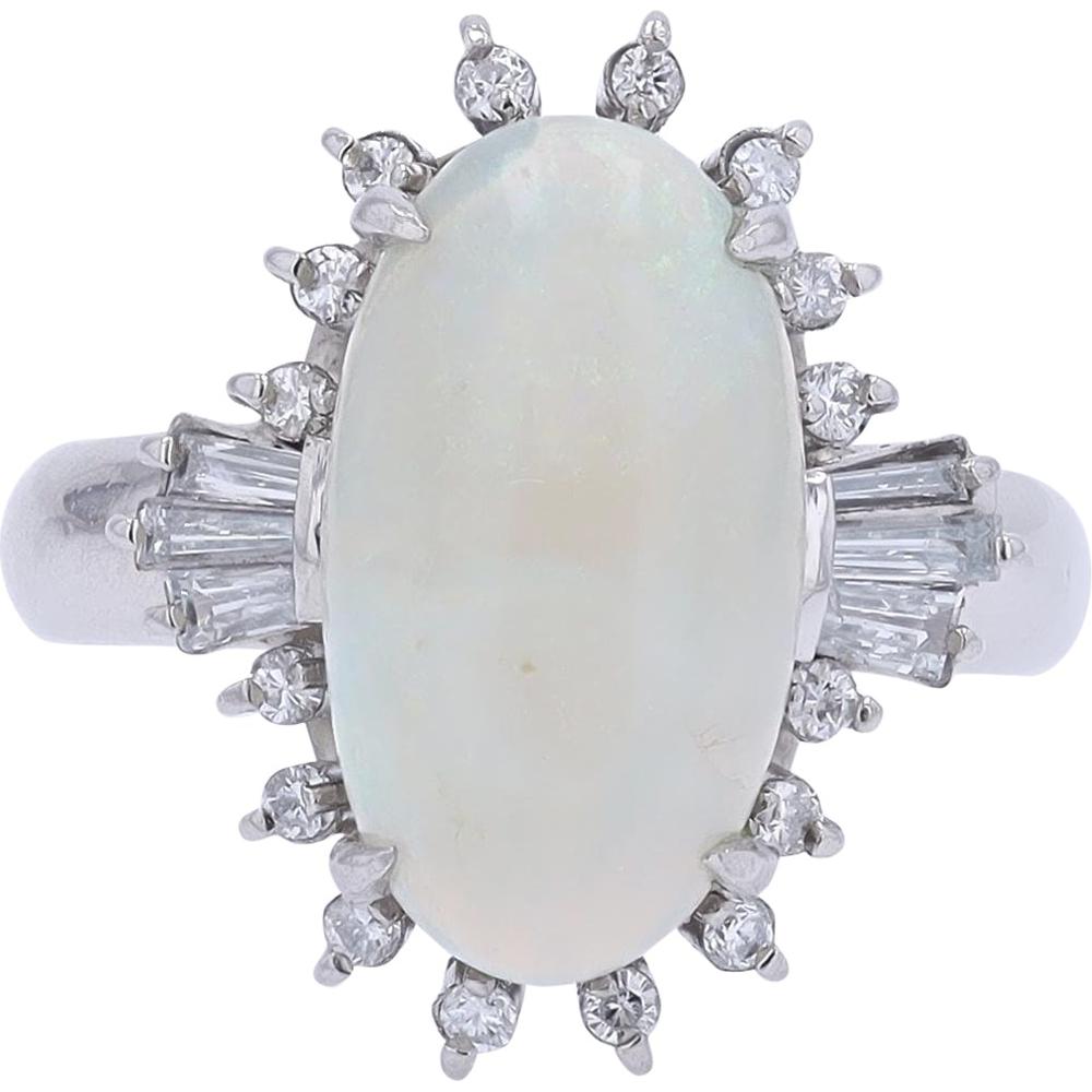 Platinum 3 Carat Oval Opal Ring with 0.45 Carat Diamond Halo - Platinum 900