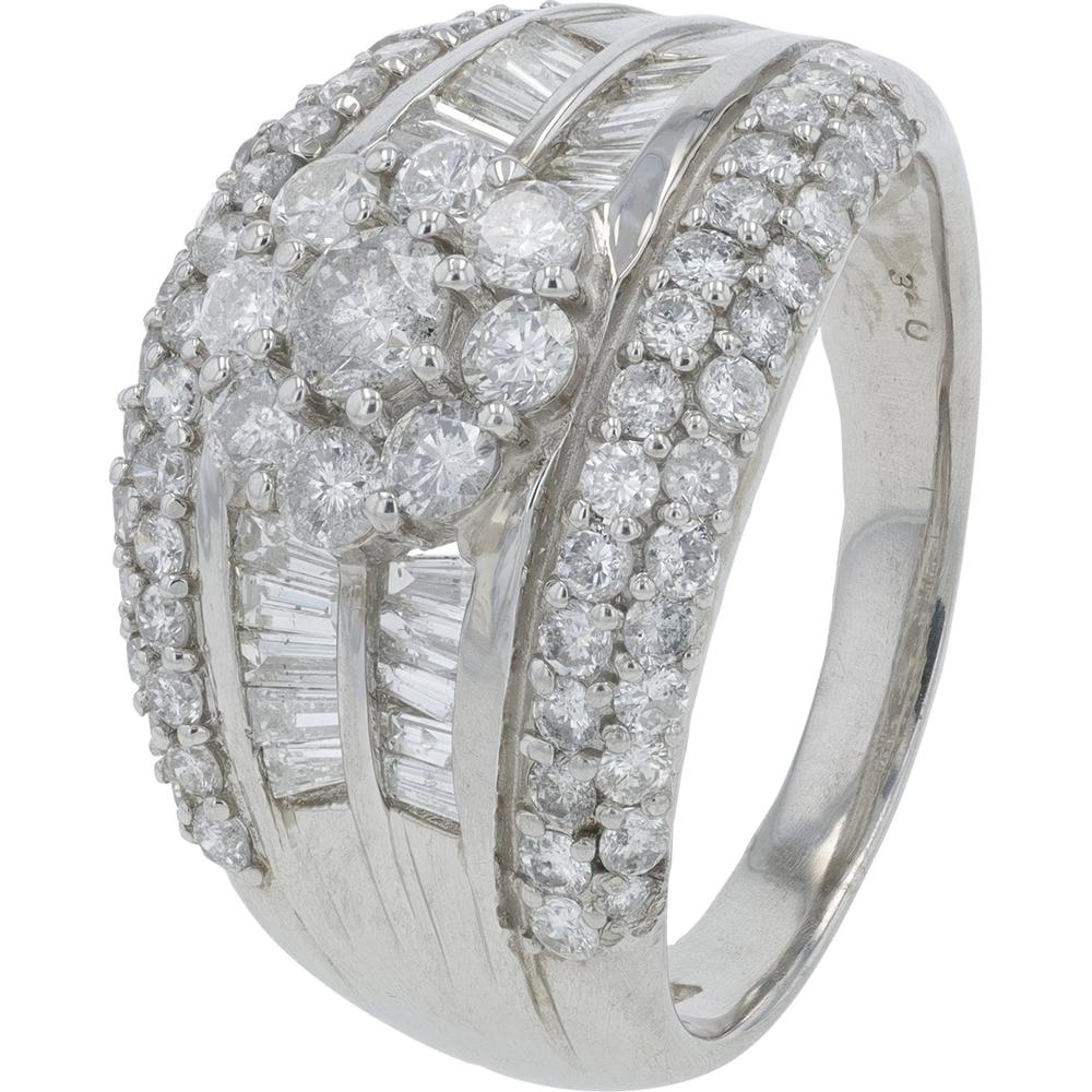 Platinum 3 Carat Total Weight Diamond Gents Ring with Baguette and Pavé Detailing