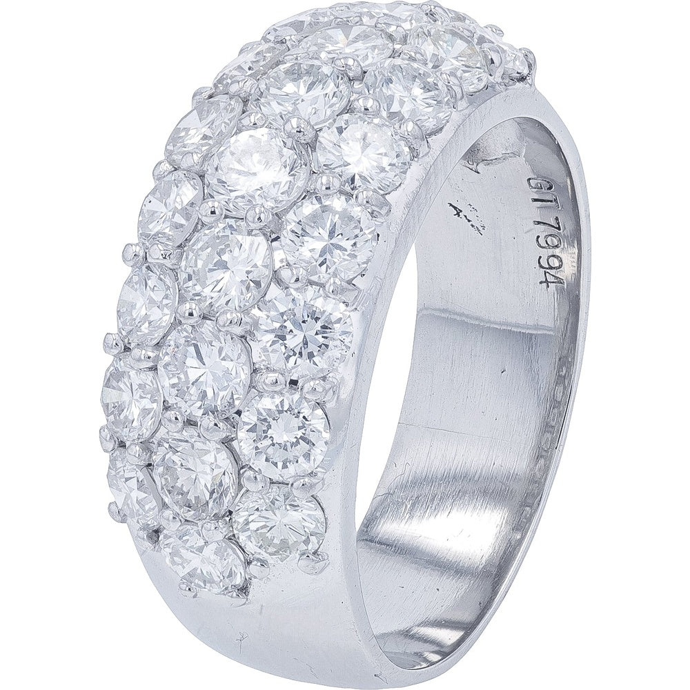 Platinum 3 Carat Wide Band Ring with Clustered Round Brilliant Diamonds - Size 8.25