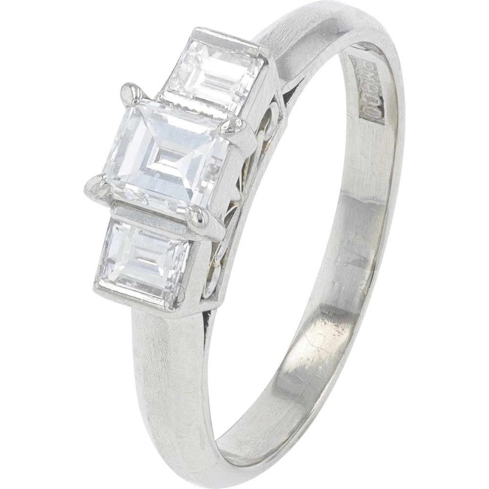 Platinum 3-Stone Engagement Ring with Square-Cut and Baguette Diamonds - 0.70 Carat Total Diamond Weight