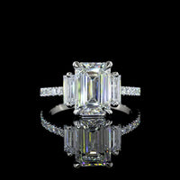 Platinum 3-Stone Hidden Halo Ring with 2.62 Carat Emerald Cut Lab Diamond and Baguette Side Stones - Total 3.38 Carat Diamond Weight - Covaloro Fine Jewelry